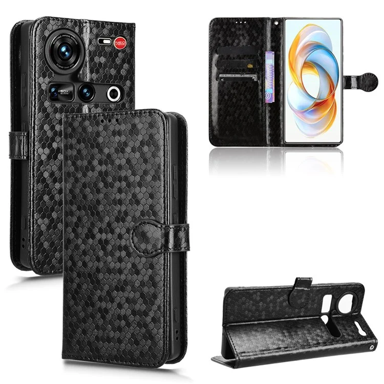Étui portefeuille pour ZTE nubia Z70 Ultra, motif à points, en cuir PU, étui de téléphone - Noir
