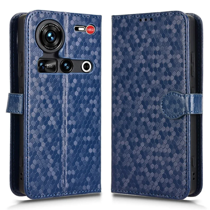 For ZTE nubia Z70 Ultra 5G Wallet Case Dot Pattern Imprint PU Leather Phone Cover - Dark Blue