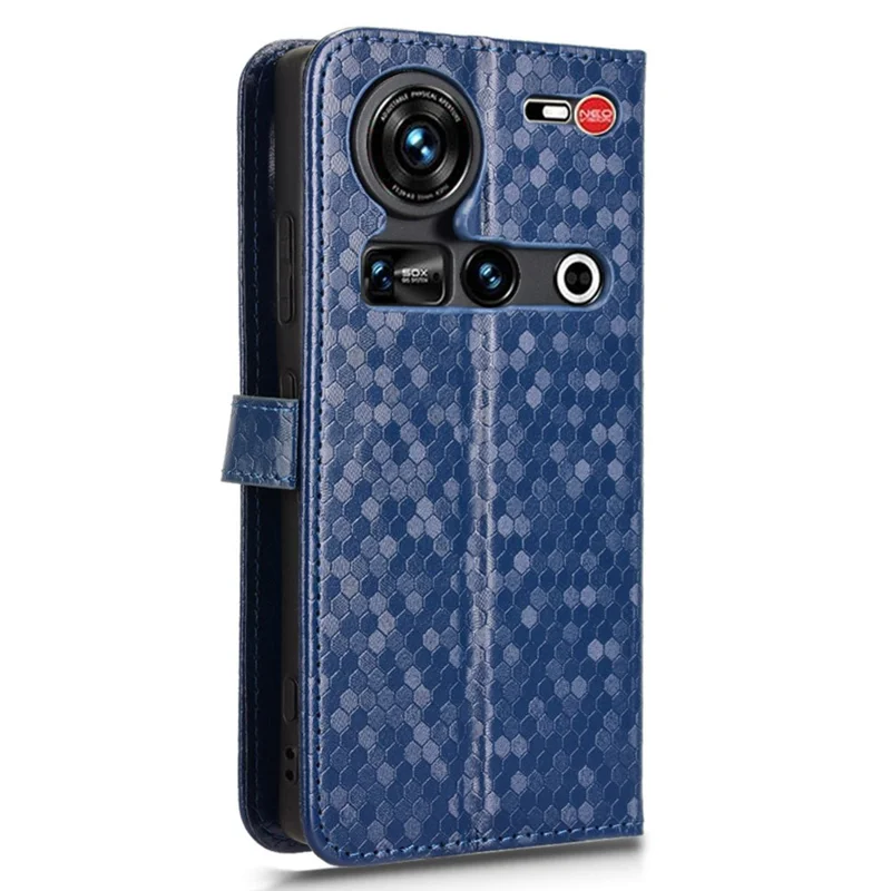 For ZTE nubia Z70 Ultra 5G Wallet Case Dot Pattern Imprint PU Leather Phone Cover - Dark Blue