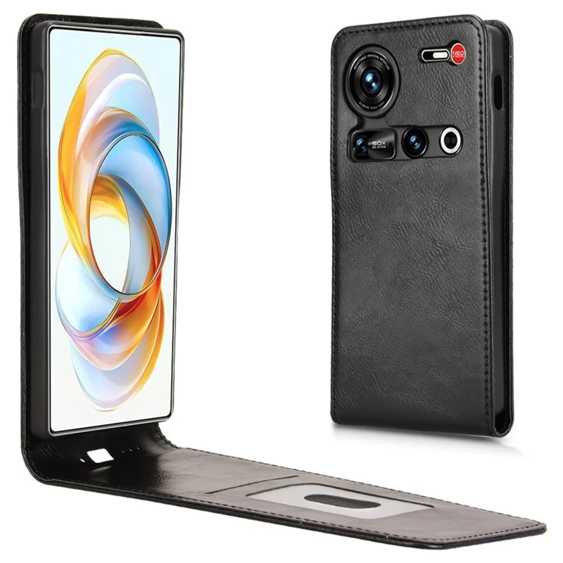 For ZTE nubia Z70 Ultra 5G Case with Card Slot Magnetic Vertical Flip Leather Phone Cover - Black