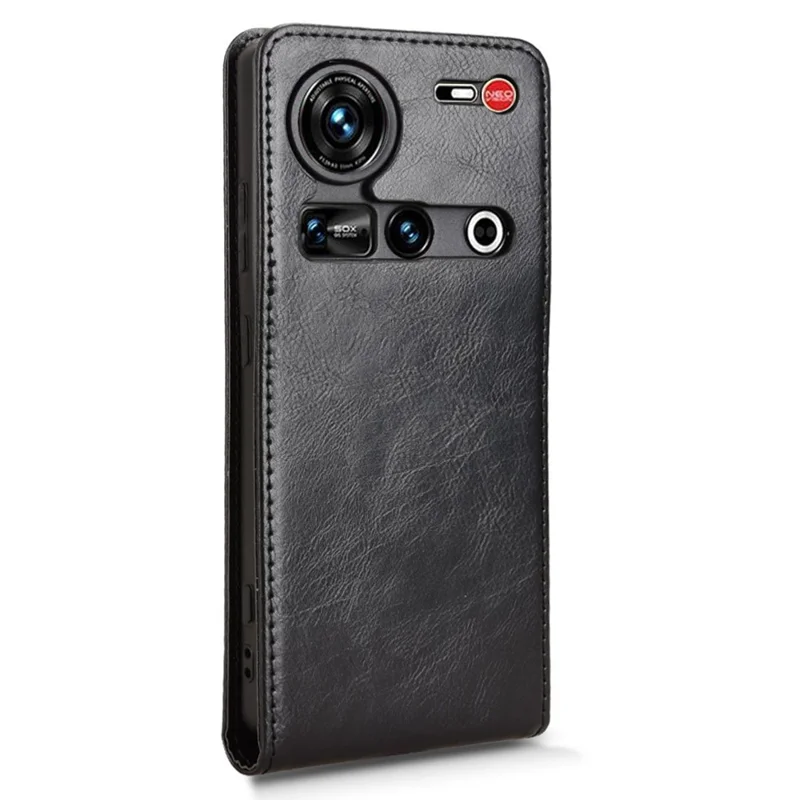 For ZTE nubia Z70 Ultra 5G Case with Card Slot Magnetic Vertical Flip Leather Phone Cover - Black