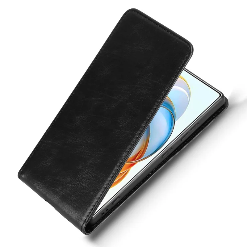 For ZTE nubia Z70 Ultra 5G Case with Card Slot Magnetic Vertical Flip Leather Phone Cover - Black