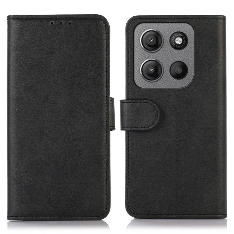Étui en cuir de vache à texture pour Motorola Moto G15 4G / G05 4G avec support - Noir