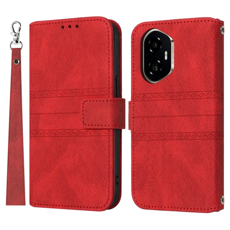 For Honor 300 Case Wallet Skin-Touch Leather Imprinted Phone Cover - Rot