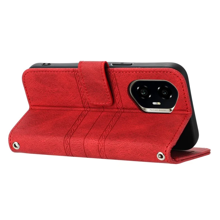 For Honor 300 Case Wallet Skin-Touch Leather Imprinted Phone Cover - Rot