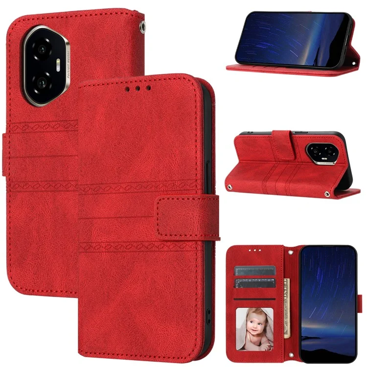 For Honor 300 Case Wallet Skin-Touch Leather Imprinted Phone Cover - Rot
