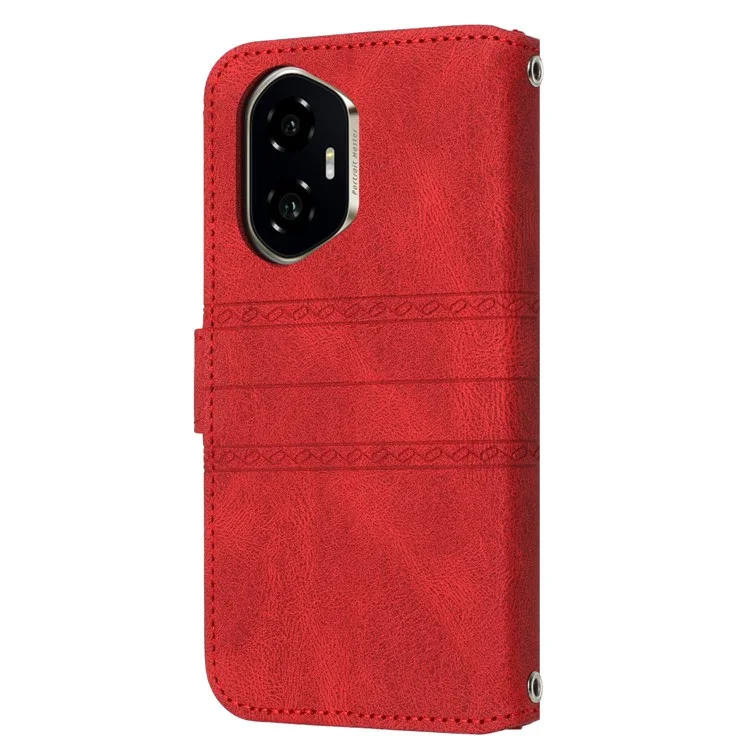 For Honor 300 Case Wallet Skin-Touch Leather Imprinted Phone Cover - Rot