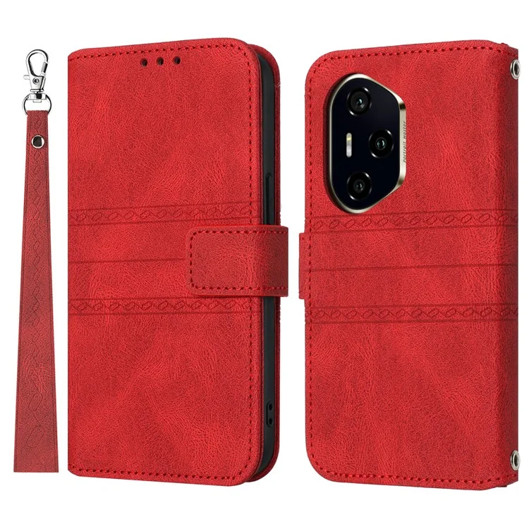 For Honor 300 Pro Case Wallet Skin-Touch Leather Imprinted Phone Cover - Rot