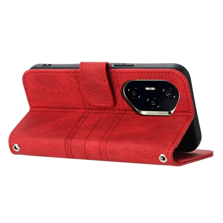 For Honor 300 Pro Case Wallet Skin-Touch Leather Imprinted Phone Cover - Rot