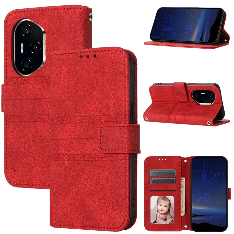 For Honor 300 Pro Case Wallet Skin-Touch Leather Imprinted Phone Cover - Rot