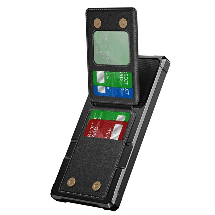 Funda para Samsung Galaxy S25 Ultra con ranura para tarjeta, soporte y cubierta de teléfono de piel de PU + TPU - Negro