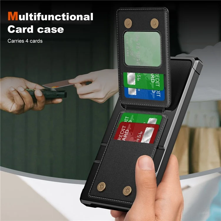 Funda para Samsung Galaxy S25 Ultra con ranura para tarjeta, soporte y cubierta de teléfono de piel de PU + TPU - Negro