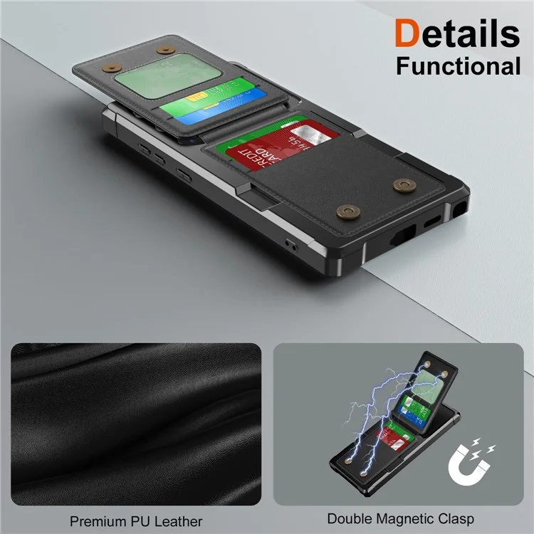 Funda para Samsung Galaxy S25 Ultra con ranura para tarjeta, soporte y cubierta de teléfono de piel de PU + TPU - Negro
