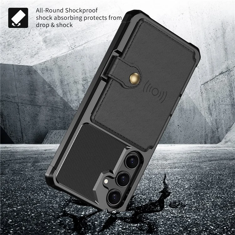 Für Samsung Galaxy S25 Hülle mit Kartenfach PU-Leder + TPU Handy Rückseite - Schwarz