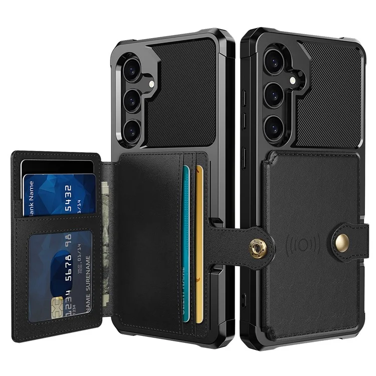 Funda para Samsung Galaxy S25+ con soporte para tarjetas de piel sintética + cubierta trasera de TPU - Negro