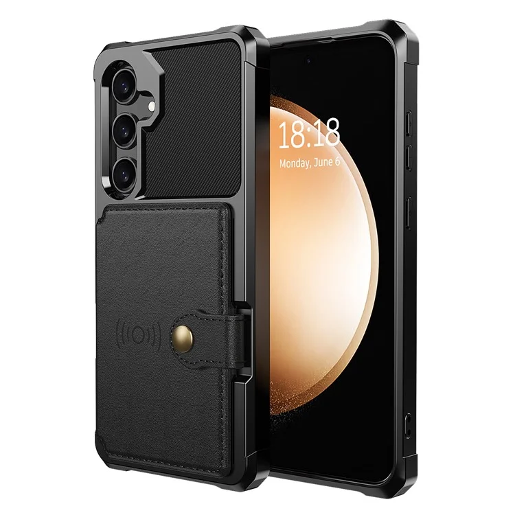 Funda para Samsung Galaxy S25+ con soporte para tarjetas de piel sintética + cubierta trasera de TPU - Negro