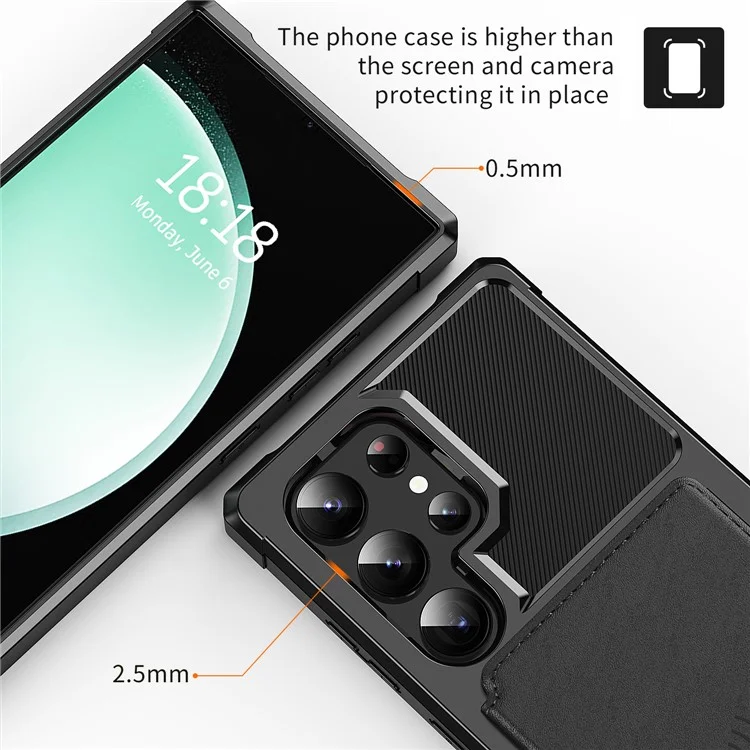 Чехол для Samsung Galaxy S25 Ultra с держателем для карт, из искусственной кожи + ТПУ, задняя крышка для телефона - черный