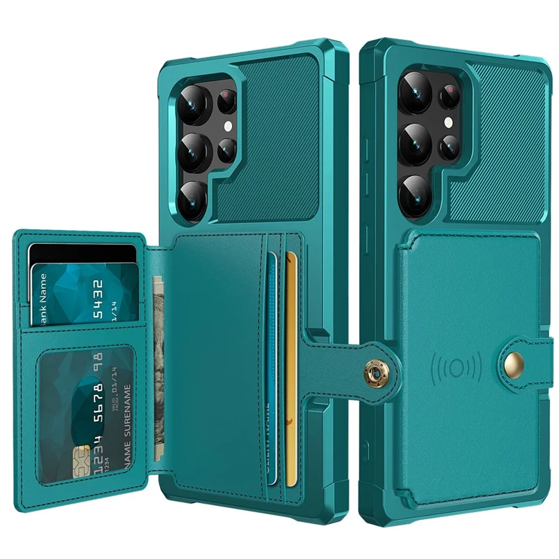 For Samsung Galaxy S25 Ultra Case with Card Holder PU Leather + TPU Phone Back Cover - Green