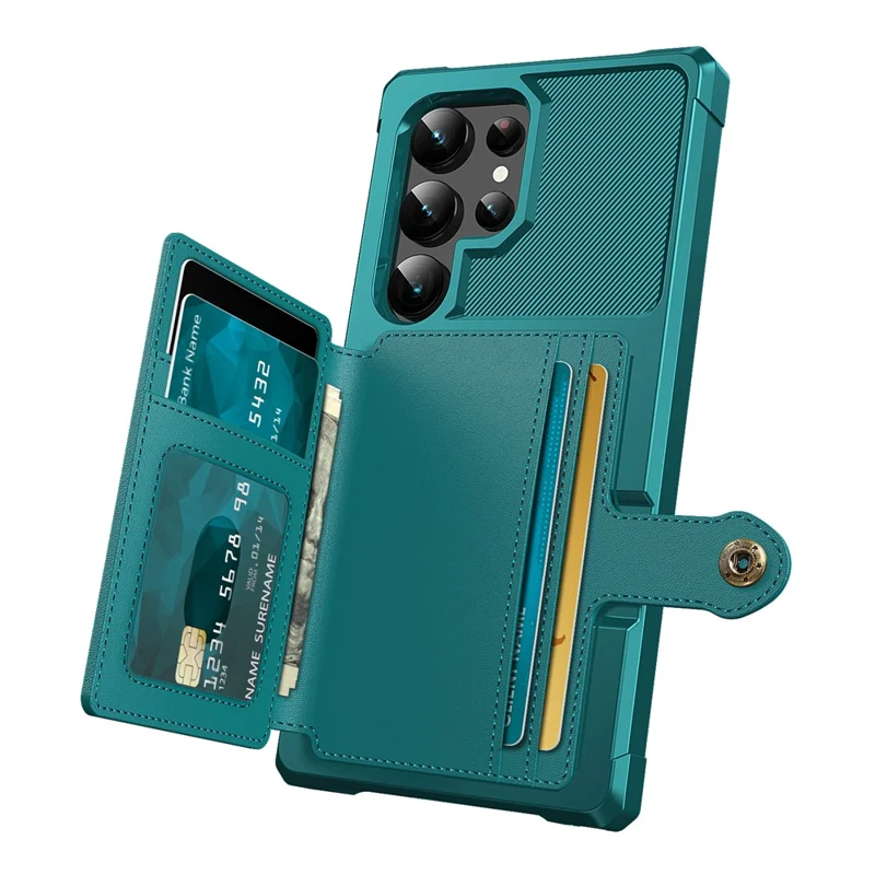For Samsung Galaxy S25 Ultra Case with Card Holder PU Leather + TPU Phone Back Cover - Green