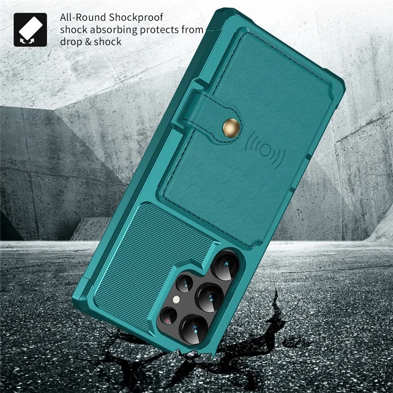 For Samsung Galaxy S25 Ultra Case with Card Holder PU Leather + TPU Phone Back Cover - Green