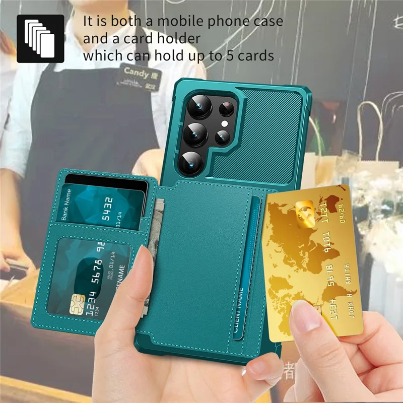 For Samsung Galaxy S25 Ultra Case with Card Holder PU Leather + TPU Phone Back Cover - Green
