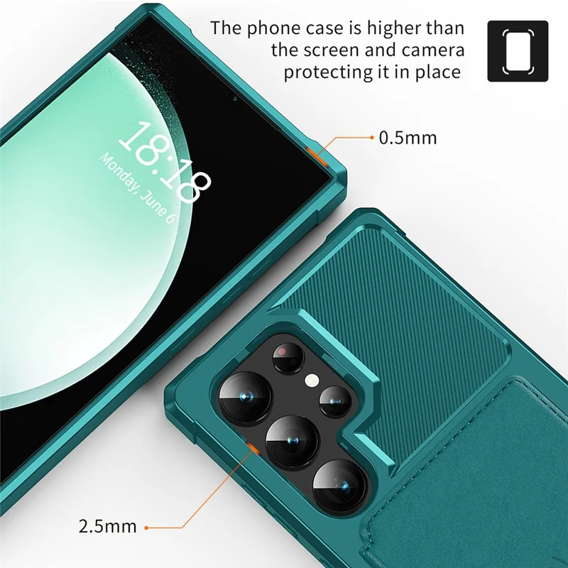 For Samsung Galaxy S25 Ultra Case with Card Holder PU Leather + TPU Phone Back Cover - Green