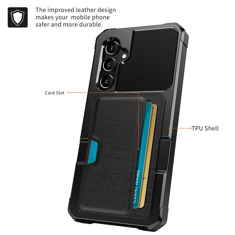 Funda para Samsung Galaxy S25+ Ranura para tarjeta Cuero + Cubierta de teléfono Defender TPU