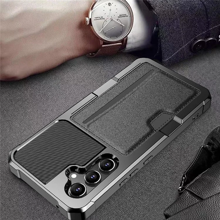 Funda para Samsung Galaxy S25+ Ranura para tarjeta Cuero + Cubierta de teléfono Defender TPU