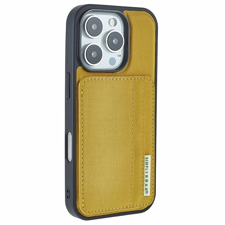 SIMPLESMENTE RUGIR Capa para iPhone 16 Pro Max com suporte para cartão, suporte e capa traseira de couro retrô - Amarelo
