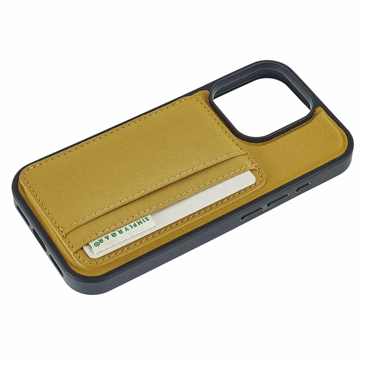SIMPLESMENTE RUGIR Capa para iPhone 16 Pro Max com suporte para cartão, suporte e capa traseira de couro retrô - Amarelo