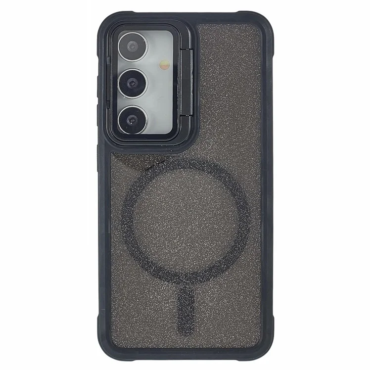 For Samsung Galaxy S25 / S24 Glitter Phone Case Compatible with MagSafe Sparkling Cover with Lens Cover Kickstand - Black