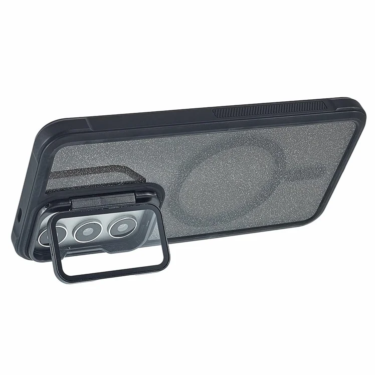 For Samsung Galaxy S25 / S24 Glitter Phone Case Compatible with MagSafe Sparkling Cover with Lens Cover Kickstand - Black