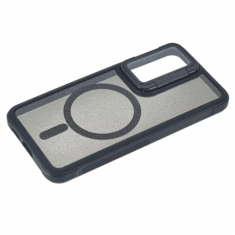 For Samsung Galaxy S25 / S24 Glitter Phone Case Compatible with MagSafe Sparkling Cover with Lens Cover Kickstand - Black