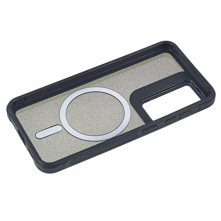 For Samsung Galaxy S25 / S24 Glitter Phone Case Compatible with MagSafe Sparkling Cover with Lens Cover Kickstand - Black