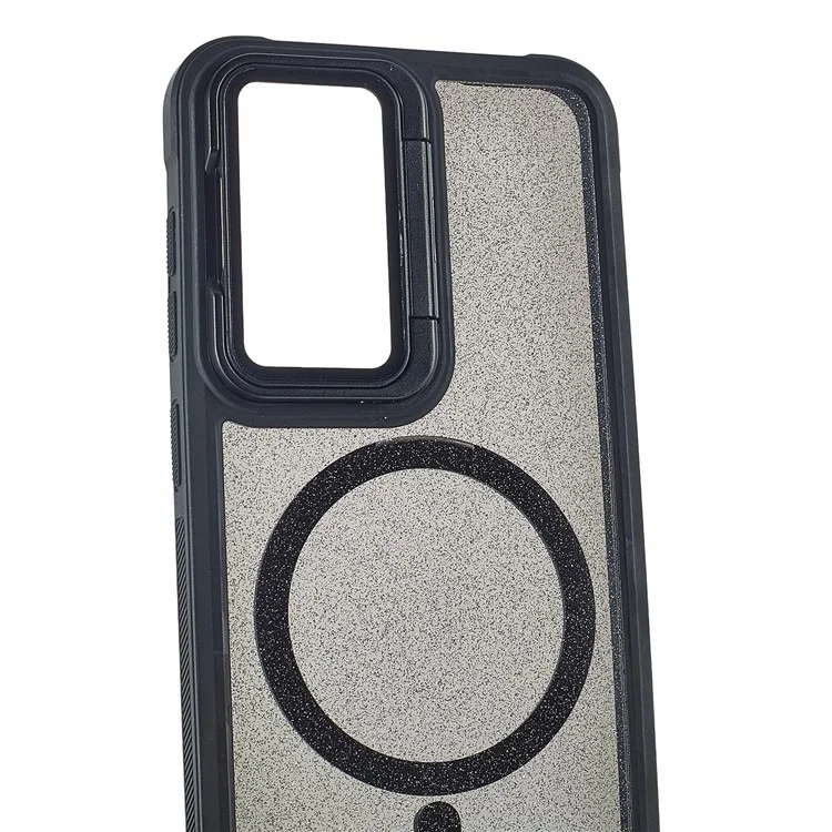 For Samsung Galaxy S25 / S24 Glitter Phone Case Compatible with MagSafe Sparkling Cover with Lens Cover Kickstand - Black