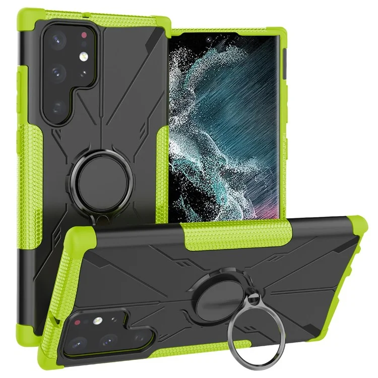 Étui Mince Protecteur Pour Samsung Galaxy S22 Ultra 5G Anti-Fall Téléphone Hard PC Soft TPU Téléphone Avec Ring Kickstand - Vert
