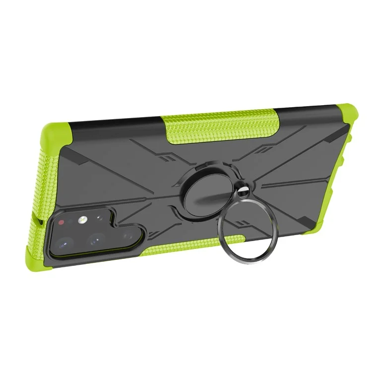 Étui Mince Protecteur Pour Samsung Galaxy S22 Ultra 5G Anti-Fall Téléphone Hard PC Soft TPU Téléphone Avec Ring Kickstand - Vert