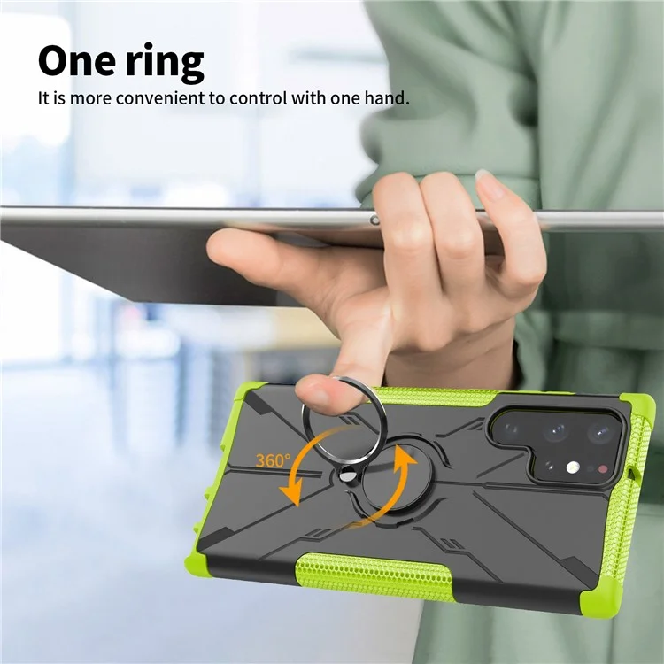 Étui Mince Protecteur Pour Samsung Galaxy S22 Ultra 5G Anti-Fall Téléphone Hard PC Soft TPU Téléphone Avec Ring Kickstand - Vert
