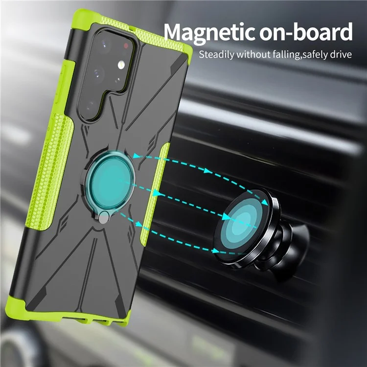 Étui Mince Protecteur Pour Samsung Galaxy S22 Ultra 5G Anti-Fall Téléphone Hard PC Soft TPU Téléphone Avec Ring Kickstand - Vert