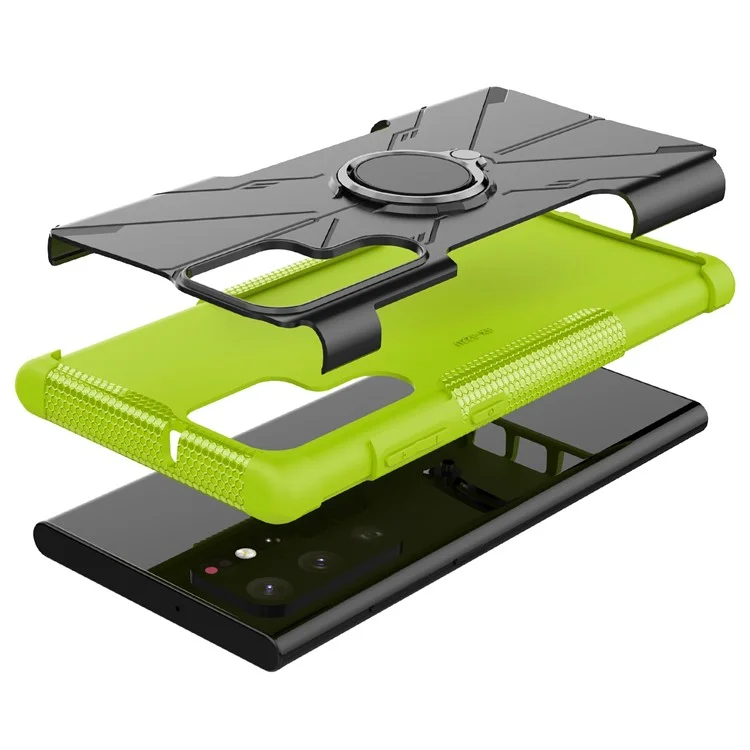 Étui Mince Protecteur Pour Samsung Galaxy S22 Ultra 5G Anti-Fall Téléphone Hard PC Soft TPU Téléphone Avec Ring Kickstand - Vert