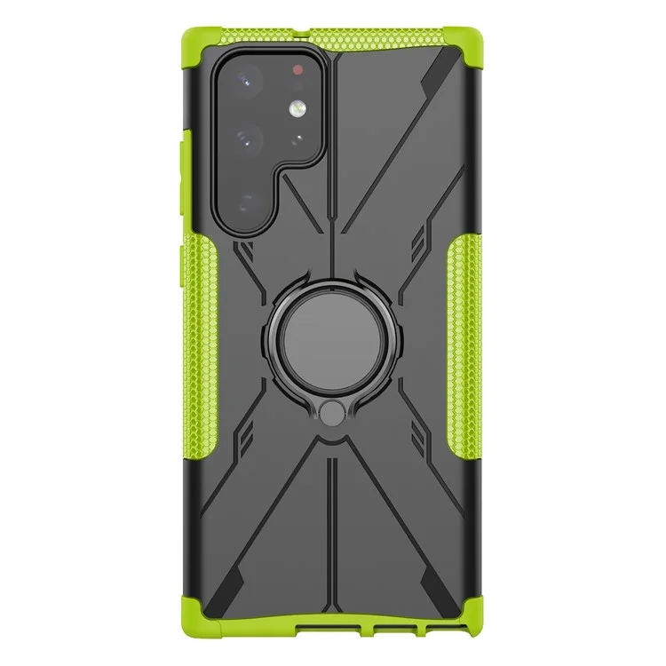 Étui Mince Protecteur Pour Samsung Galaxy S22 Ultra 5G Anti-Fall Téléphone Hard PC Soft TPU Téléphone Avec Ring Kickstand - Vert