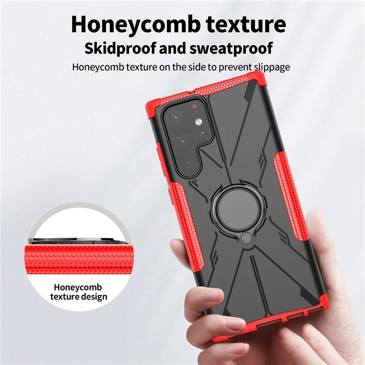 Étui Mince Protecteur Pour Samsung Galaxy S22 Ultra 5G Anti-Fall Téléphone Hard PC Soft TPU Téléphone Avec Ring Kickstand - Vert