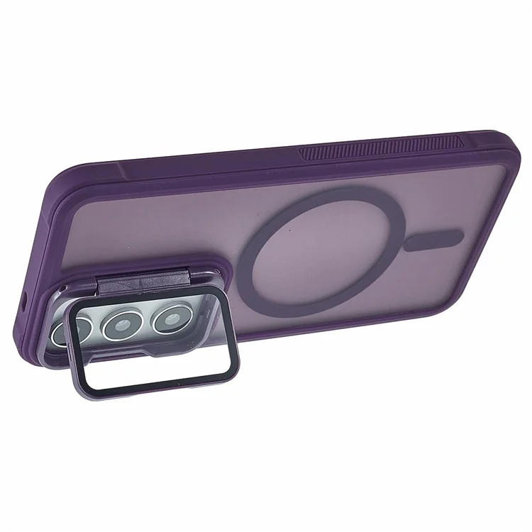 Funda para Samsung Galaxy S23 compatible con MagSafe, tapa para lente, soporte y parte trasera mate - Morado