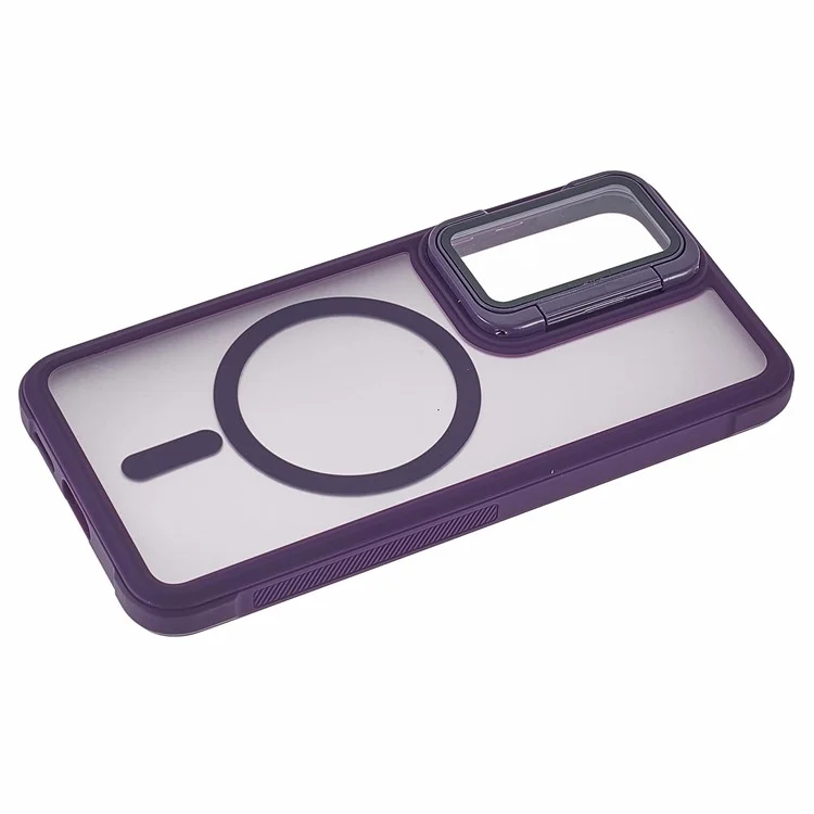 Funda para Samsung Galaxy S23 compatible con MagSafe, tapa para lente, soporte y parte trasera mate - Morado