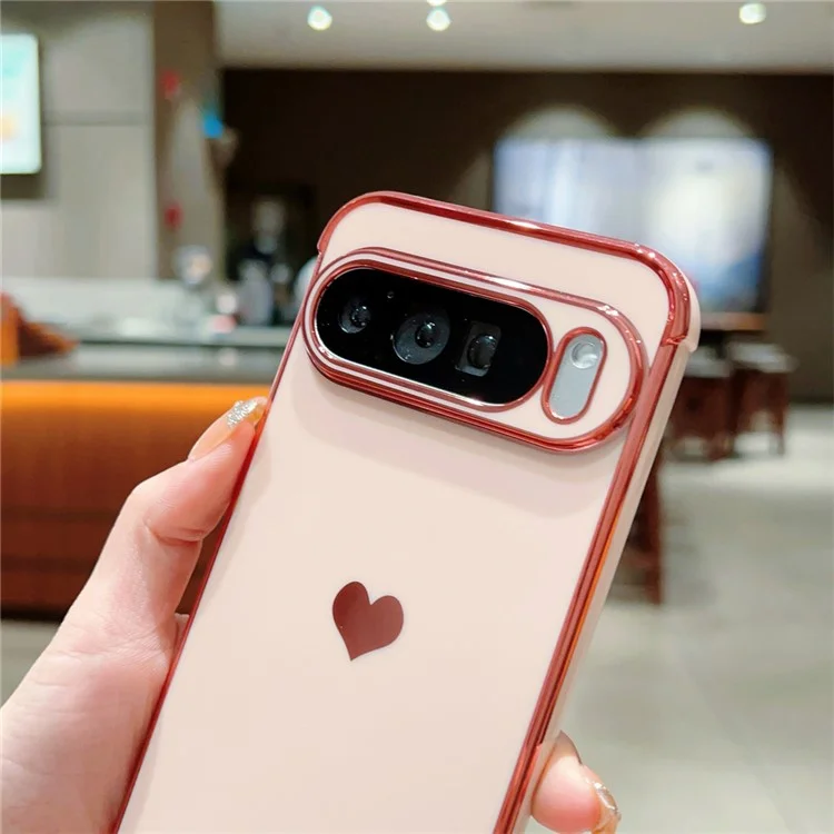Для Google Pixel 9 Pro XL чехол TPU задняя крышка телефона с электрохромным рисунком в форме сердца - розово-розовый