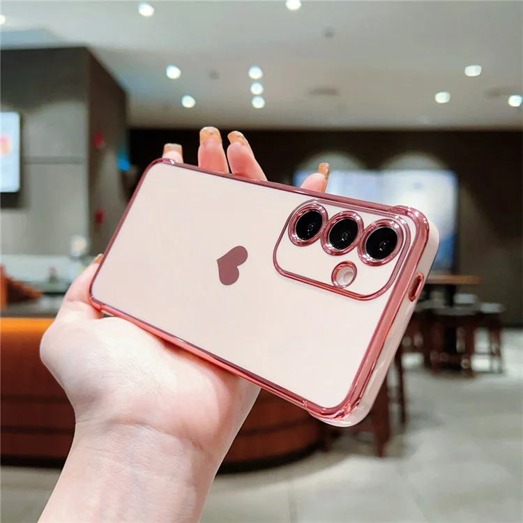 For Samsung Galaxy S25 Case TPU Phone Back Cover Electroplating Heart Pattern - Rose Pink