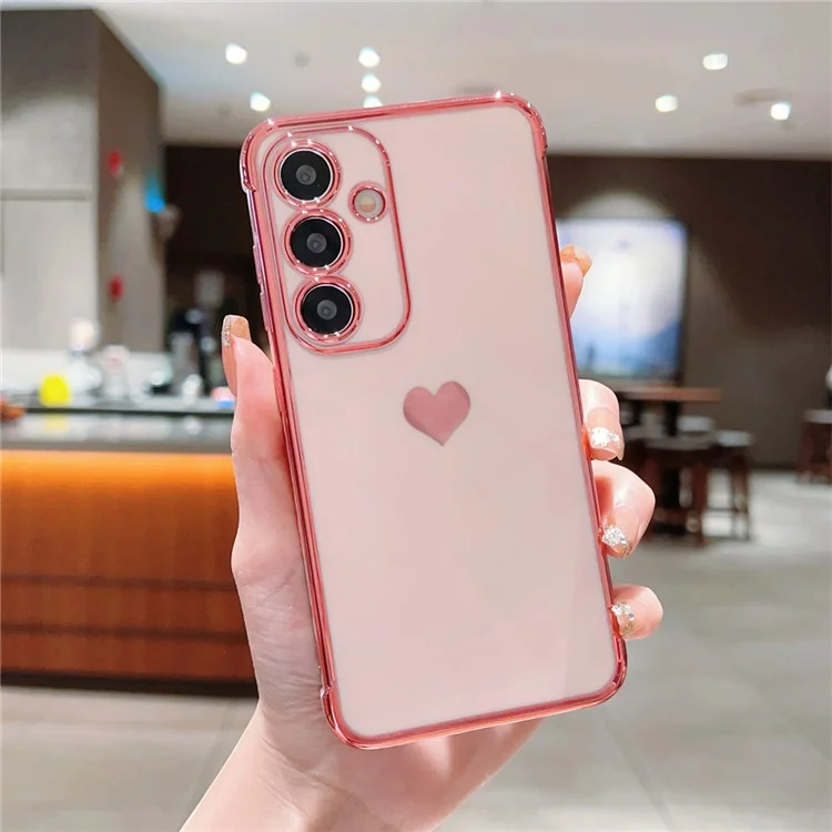 Funda para Samsung Galaxy S24 FE Carcasa TPU Cubierta trasera del teléfono Electrochapado Patrón de corazón - Rosa