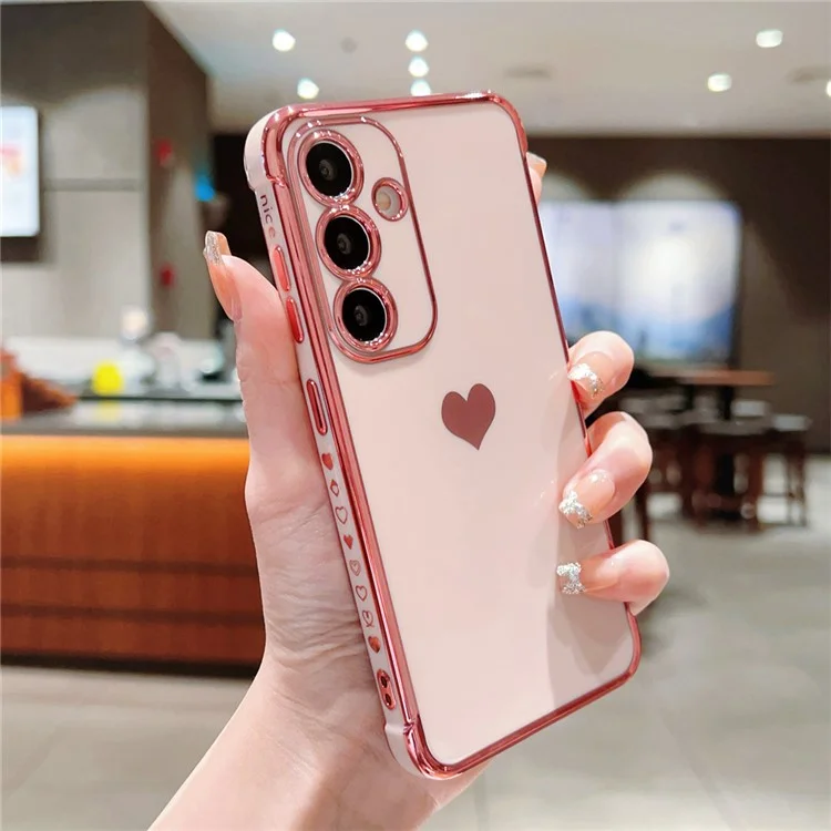 Funda para Samsung Galaxy S24 FE Carcasa TPU Cubierta trasera del teléfono Electrochapado Patrón de corazón - Rosa