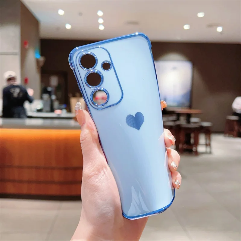 For Samsung Galaxy S24 FE Case TPU Phone Back Cover Electroplating Heart Pattern - Blue