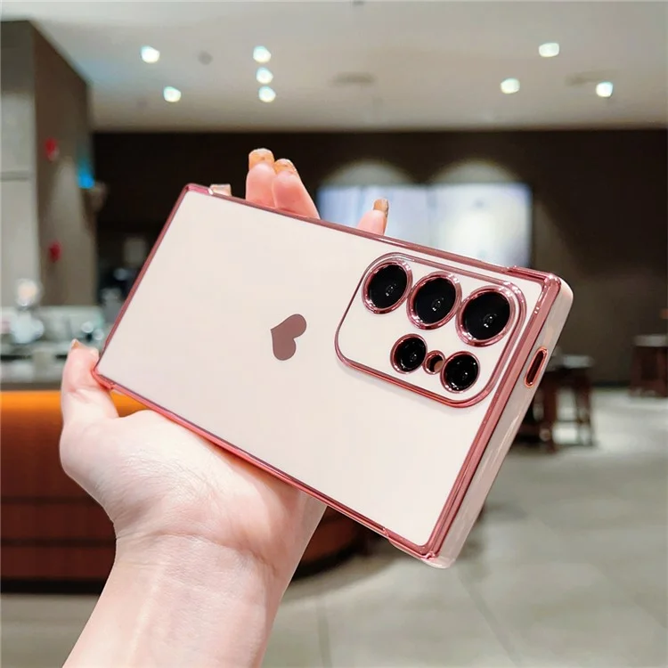For Samsung Galaxy S24 Ultra Case TPU Phone Back Cover Electroplating Heart Pattern - Rose Pink